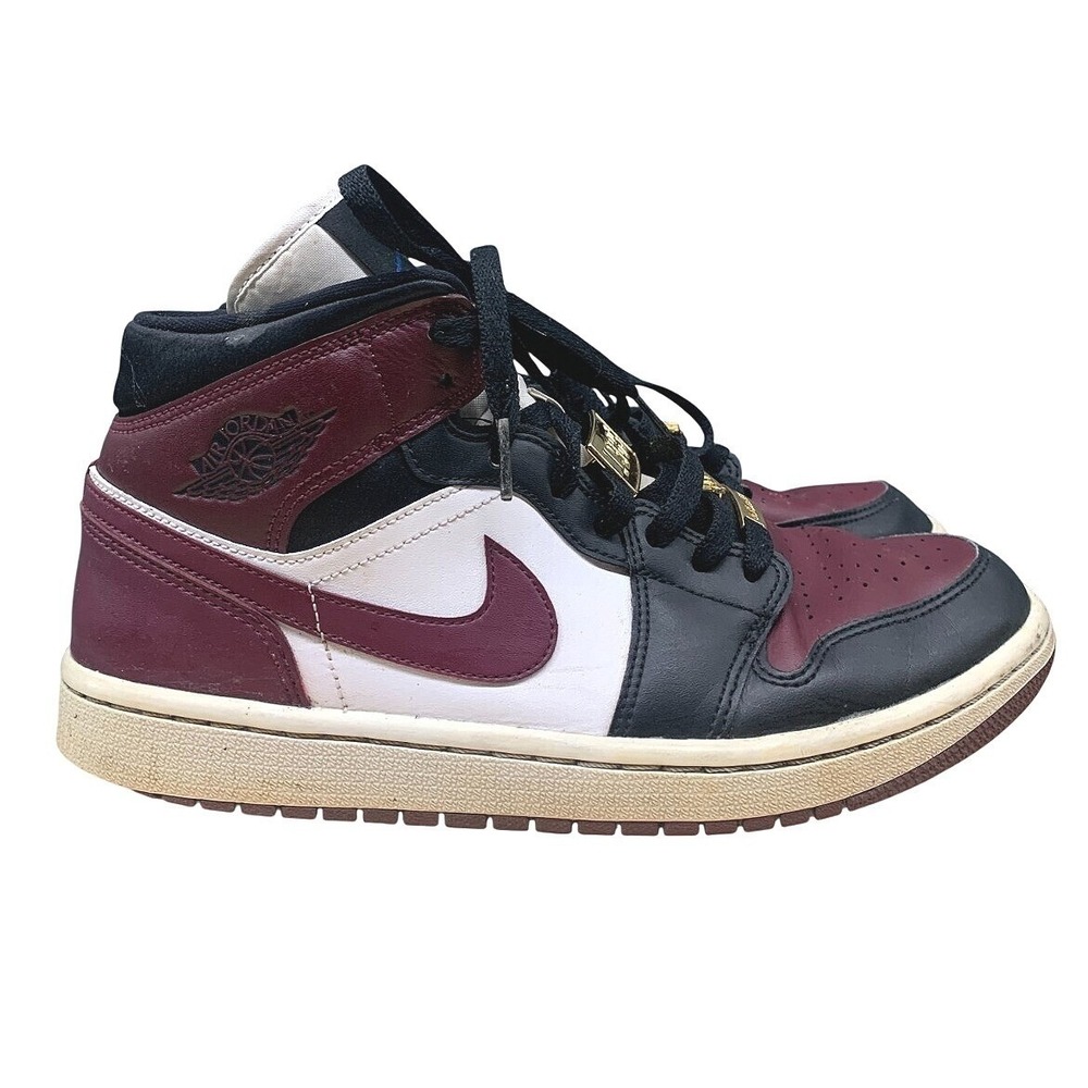 Nike Air Jordan 1 Mid Shoes Womens 10 Burgundy Gold Pendants Retro High Sneaker